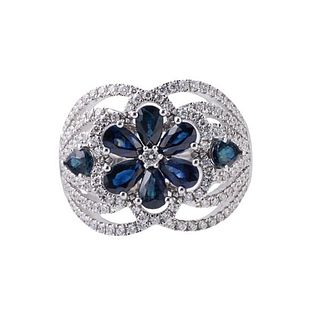 18k Gold Sapphire Diamond Floral Ring