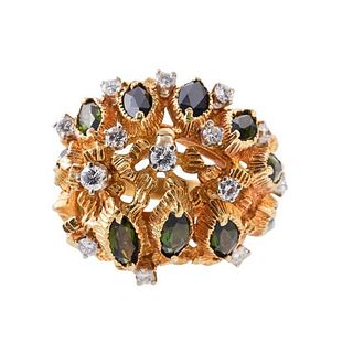 18k Gold Green Tourmaline Diamond Cocktail Ring