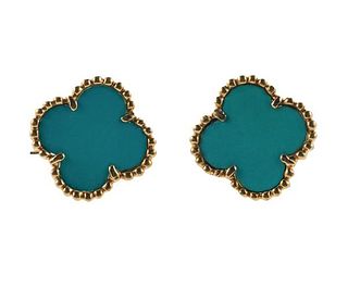 18k Gold Turquoise Clover Earrings