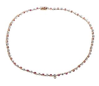 18k Gold Platinum Diamond Ruby Necklace