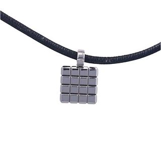 Chopard Ice Cube 18k Gold Pendant on Leather Cord Necklace