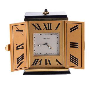 Cartier Gold Plated Travel Desk Clock 