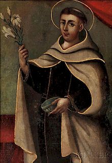 Spanish Colonial School, 19th Century      Saint Holding Lilies and a Bowl