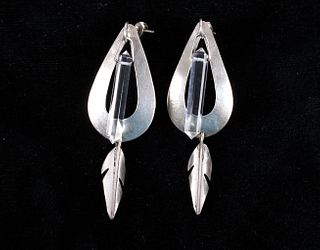 Navajo Signed Sterling Silver & Prism Earrings