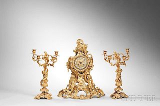 Three-piece Gilt-bronze Clock Garniture