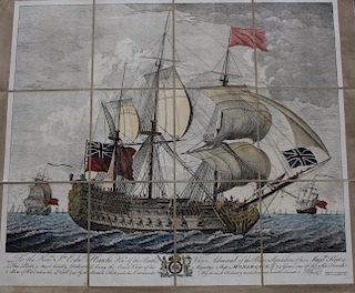French Ship "Monarque" Hand painted Print/Paper