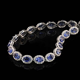 25.02ct Blue Sapphire 6.80ct Diamond 14K Necklace