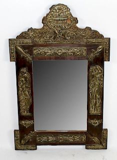 19th c Flemish embossed brass mirror