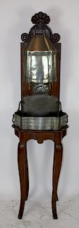French Provincial pewter lavabo on walnut stand