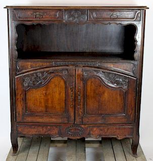 French Provincial carved walnut cabinet