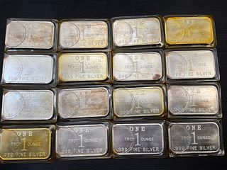 Group of Sixteen 1 Troy Ounce .999 Fine Silver Bars Shelby Mutual Insurance Company