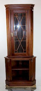 Mahogany corner cabinet with glass door