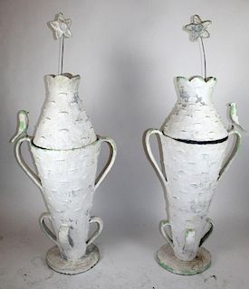Pair French faux bois bark vases