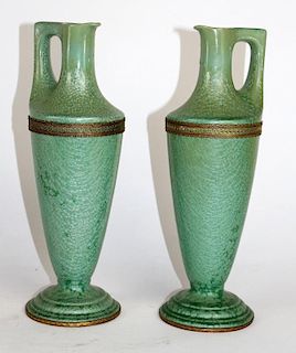 French Art Deco iridescent glazed pottery vases