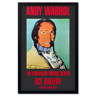 Andy Warhol (1928-1987), "The American Indian Series (Black)" Framed Vintage Poster (51" x 33") from Ace Gallery (1976), Hand Signed with Letter of Au