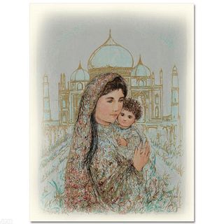 Majesty at the Taj Mahal Limited Edition Lithograph by Edna Hibel (1917-2014), Numbered and Hand Signed with Certificate of Authenticity.