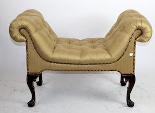 Chippendale rolled arm upholstered bench