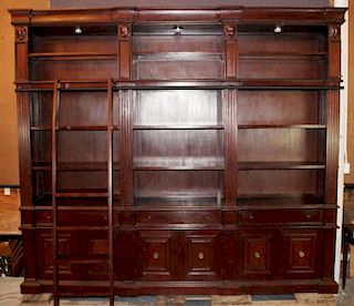Tuscan style 3-story library cabinet in mahogany