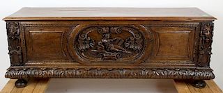 French Renaissance trunk in carved walnut
