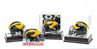 University Of Michigan Autographed Miniature Football Helmets, H 5" W 4.5" Depth 6.5" 4 pcs
