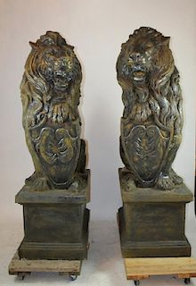 Pair of grand scale cast entry lions