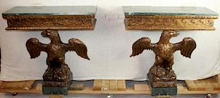 Pair of eagle consoles with green marble