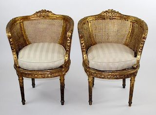 Pair of Louis XVI style barrel back chairs