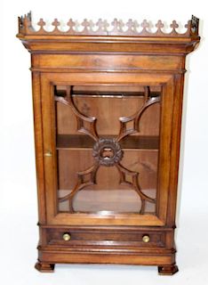 French Gothic verrio cabinet in mahogany