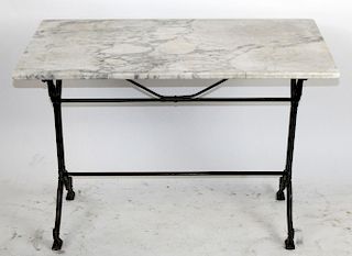 French Cafe table with cast iron base & marble top