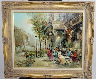 Oil on canvas Paris street scene