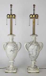 Mid-century white marble urn form lamps