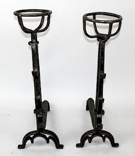 French hand forged iron andirons