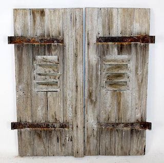 French rustic painted shutters with iron hardware