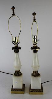 Pair of vintage white marble lamps
