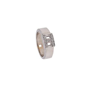 Hermes Paris H Ring Band In 18Kt Gold With VS Round Diamonds