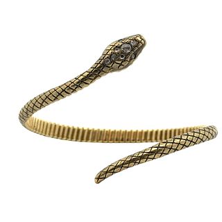 Victorian 18kt Gold Snake Bangle Bracelet with Diamonds