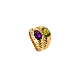 Bvlgari Roma Doppio Ring In 18Kt Gold With Tourmaline And Amethyst