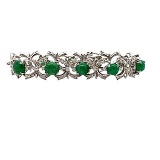 22.20 Ctw Emeralds and Diamonds 14kt Gold Bracelet