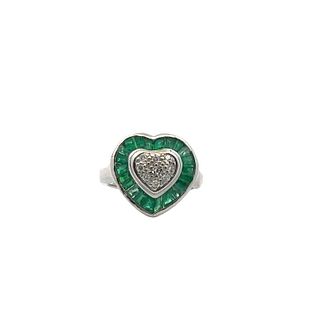 18kt gold Heart Ring with Diamonds and Emeralds