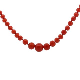 Graduated Coral Necklace with 18k Gold Clasp