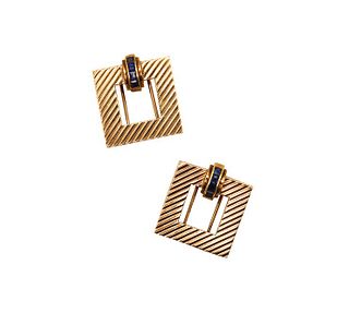 Tiffany & Co. 1940 Art Deco Square Dress Clips In 14Kt Gold With Sapphires