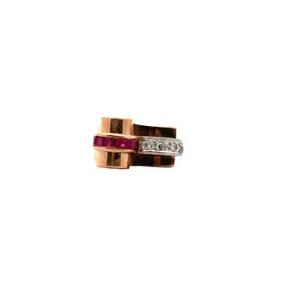 Retro 18kt Gold Ring with Diamonds & Rubies