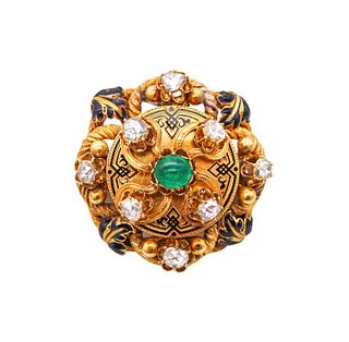Georgian 1820 Antique Convertible Brooch In 18Kt Gold With 5.54 Ctw In Diamonds & Emerald
