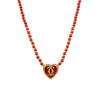 Cartier Paris 1980 Iconic Double C Jasper Heart Necklace In 18K Gold