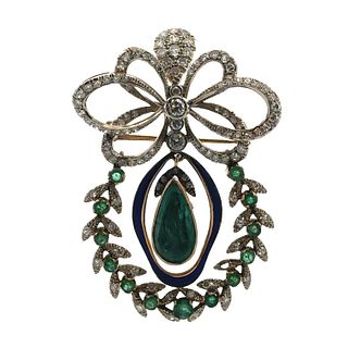 18kt Gold Pendant / Brooch with Emeralds and Diamonds