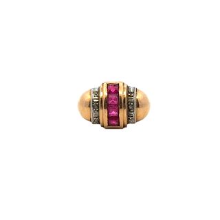 Retro 18kt Gold Ring with Diamonds & Rubies