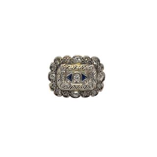 Deco 18kt Gold and Platinum Ring with Diamonds & Sapphires
