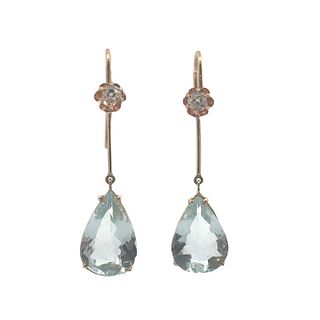 18kt gold Earrings with Aquamarines and Diamonds