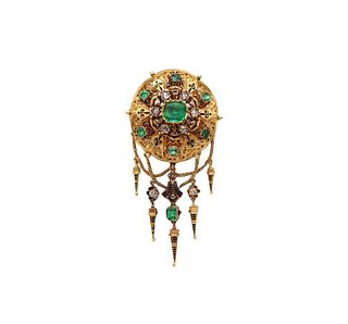 Georgian 1810 Convertible Brooch In 18Kt Gold With 6.48 Ctw In Emeralds & Diamonds
