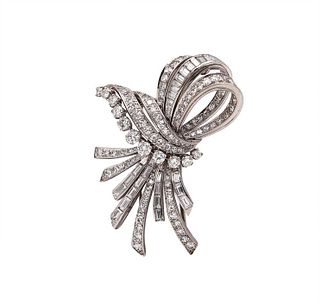 Gubelin 1950 Swiss Post War Brooch In Platinum With 6.42 Cts In VVS Diamonds